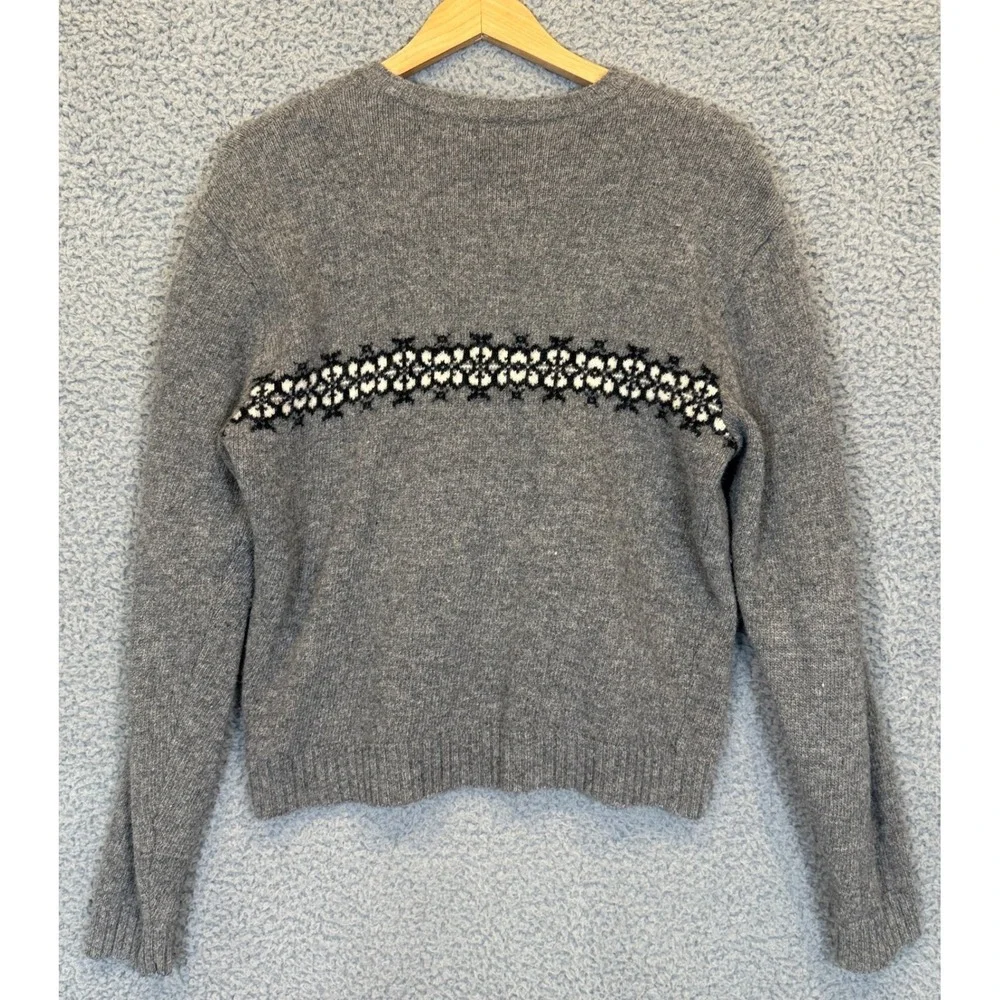 Old Navy Lambswool Sweater Mens Medium Grey Fair Isle Stripe Wool V-Neck Classic